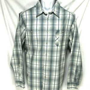 Life Khaki Mens LS Blue Plaid Shirt Sz L Slim Fit